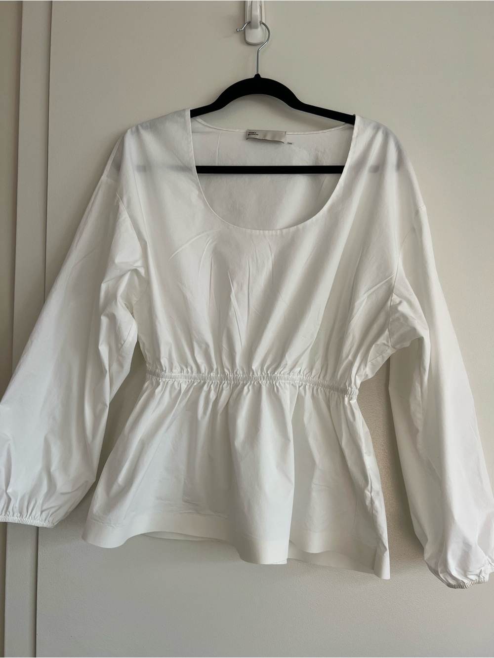 Tory Burch White Poplin Smocked Waist Peplum Long Sleeve Blouse Top
